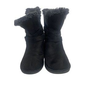 Airwalk Women's Black Faux Suede & Fur Nia Cozy Buckle Accent Boots Size 8